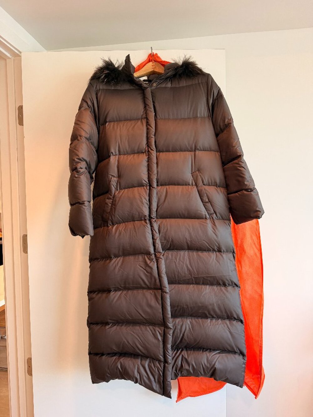 Moncler Women's Brown Long Down Puffer Coat - Size 1 - Removable Fur Hood